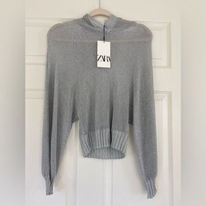 Zara metallic Gray Women's Cowl Neck Sweater
